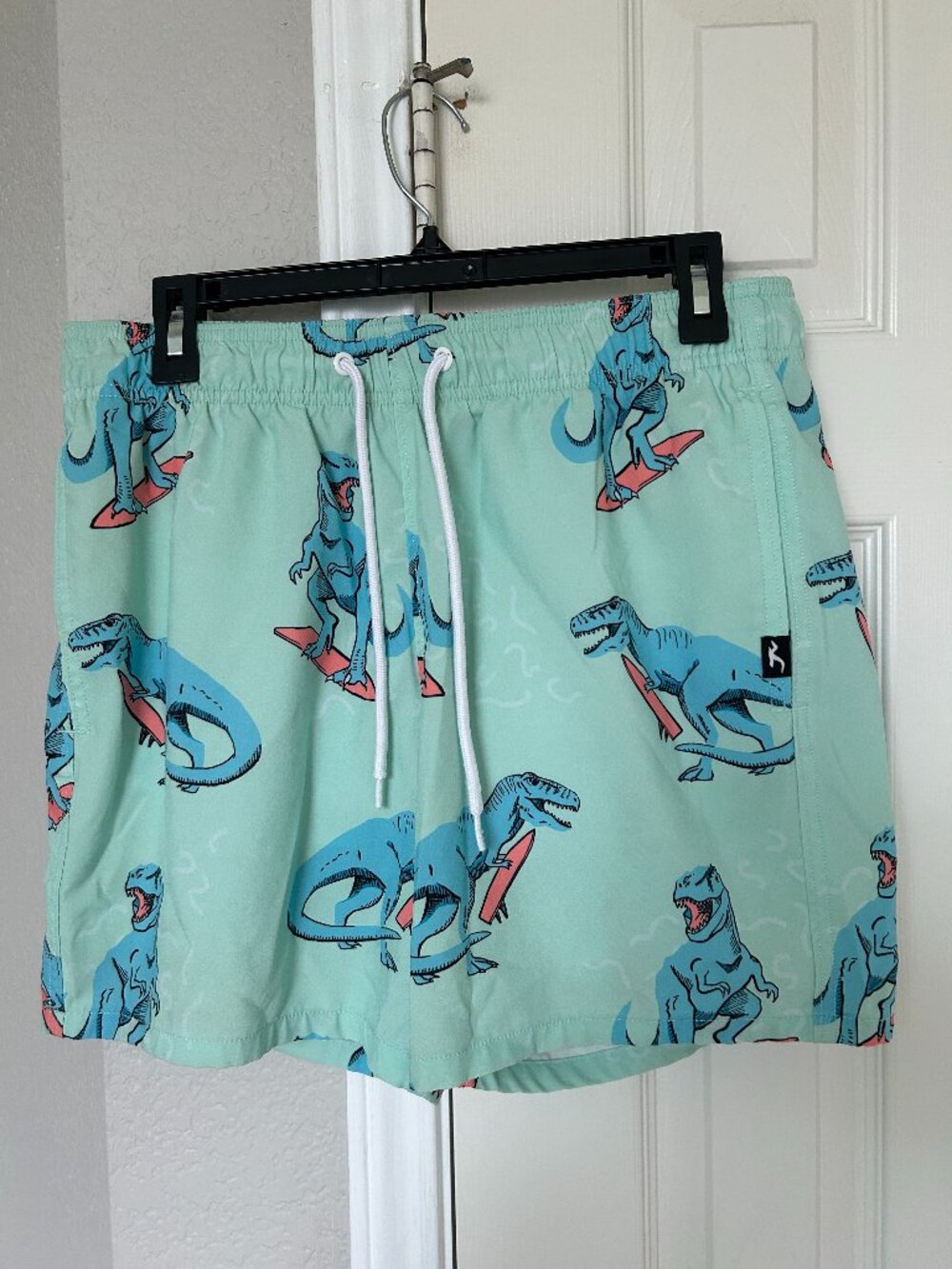 Hollister Men's Swim Trunks - Light Blue/Green with Dinosaurs - Medium